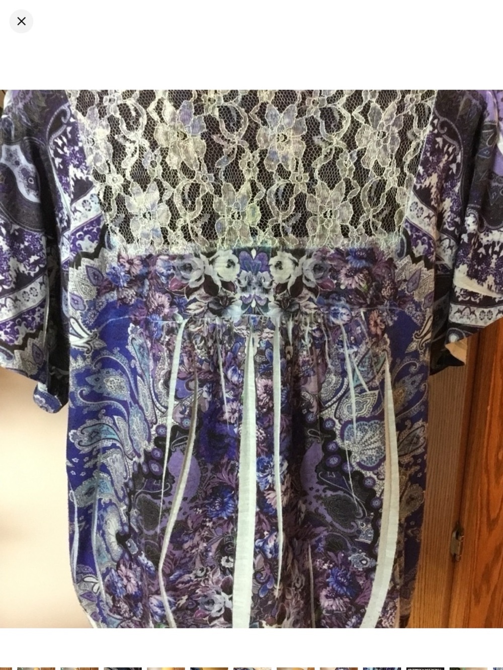 Roz & Ali Women’s 1X Paisley Lace Back Peasant Blouse - Picture 11 of 16